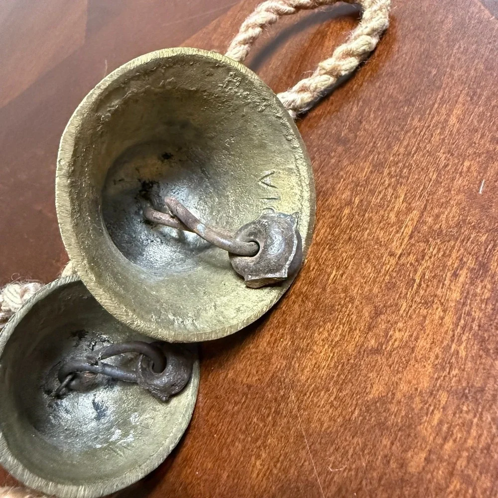 vintage indian brass hanging‎ bells lot of 4 hand engraved boho farmhouse decor